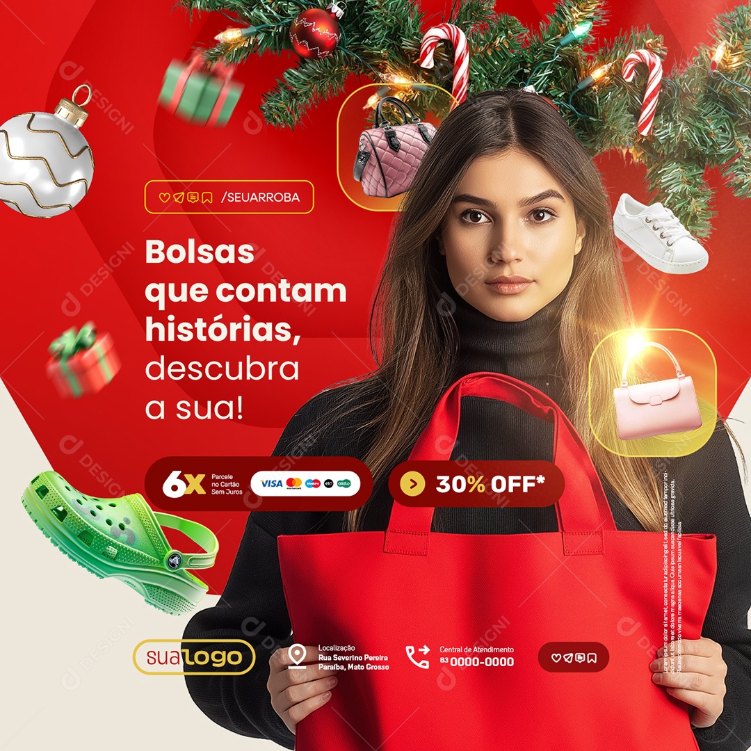 Loja de Calçados Semana do Natal Bolsas Que Contam Histórias Social Media PSD Editável