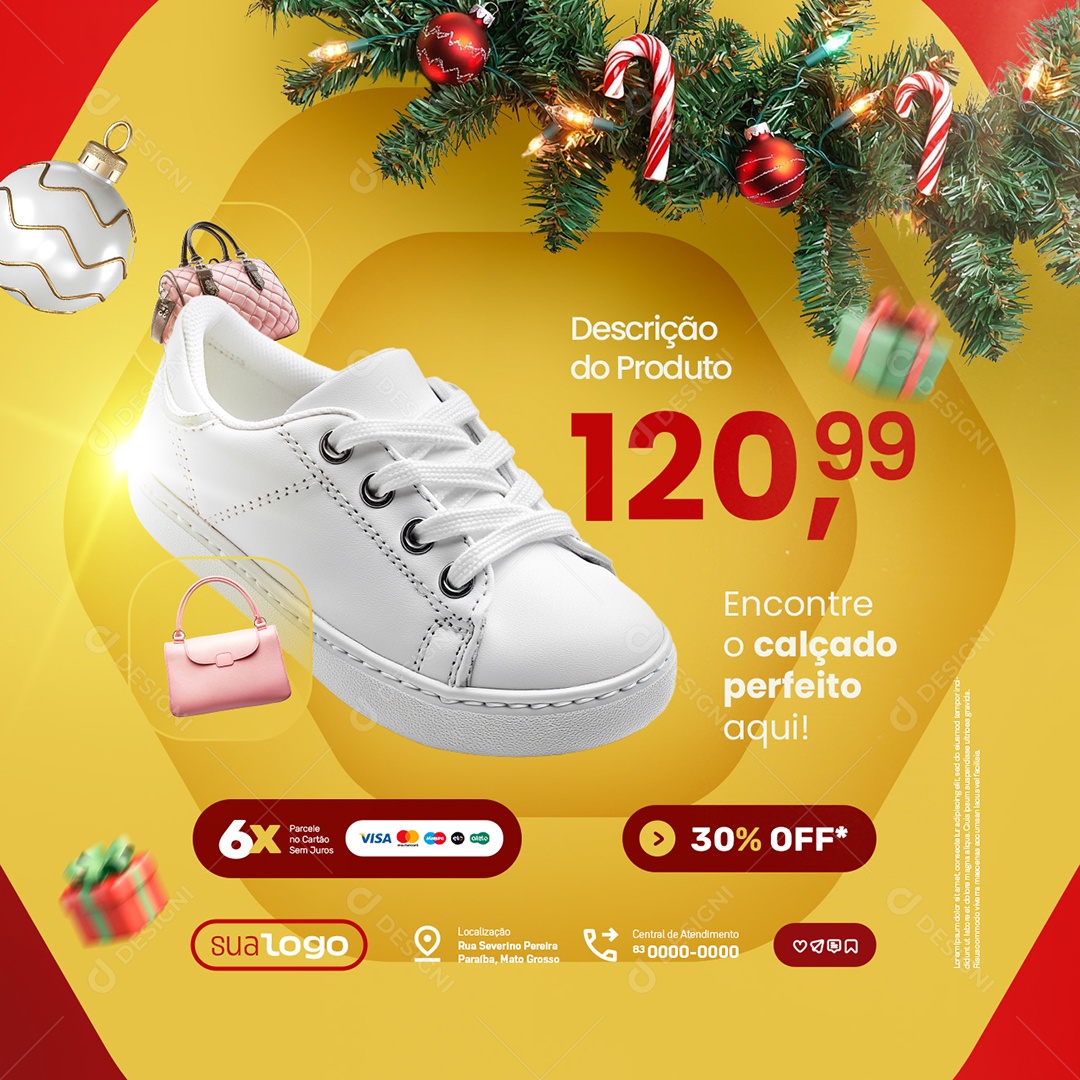 Loja de Calçados Semana do Natal Tênis 30% Off Social Media PSD Editável