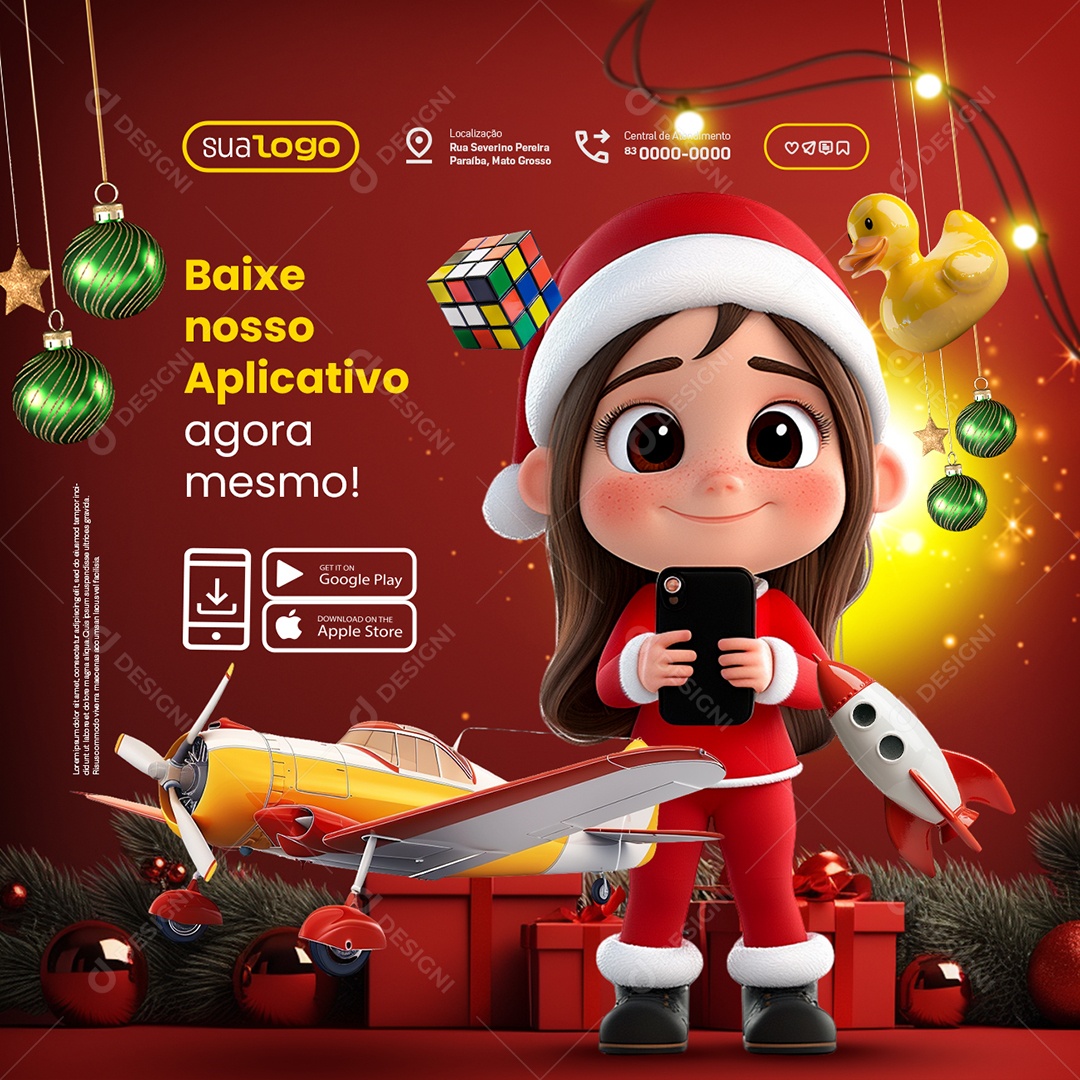 Loja de Brinquedos Natal de Ofertas Baixe nosso Aplicativo Social Media PSD Editável