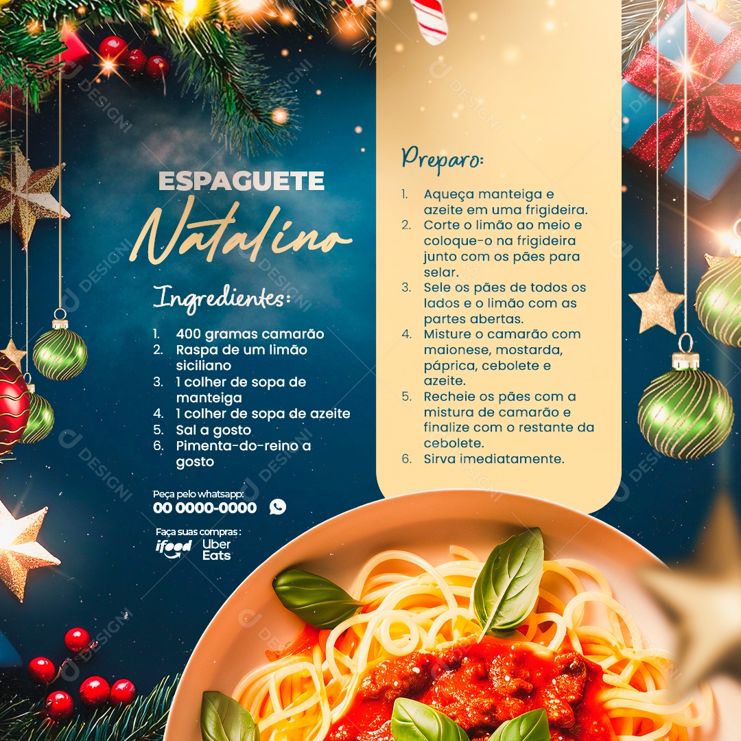 Receita de Natal Espaguete Natalino Social Media PSD Editável