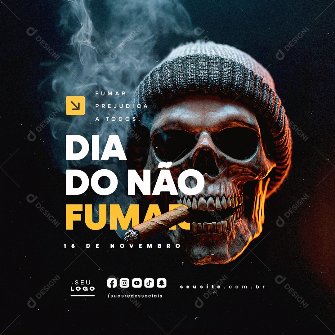 Dia do Não Fumar 16 de Novembro Fumar Prejudica a Todos Social Media PSD Editável