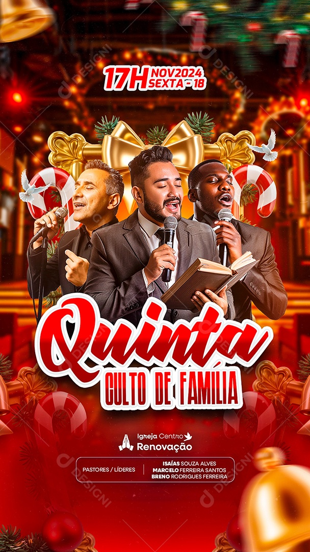 Story Flyer Gospel Natal Quinta Culto de Família Social Media PSD Editável