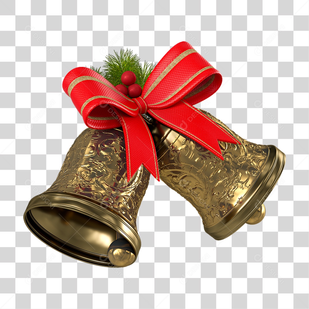 3D Element Christmas Bells PNG Transparent