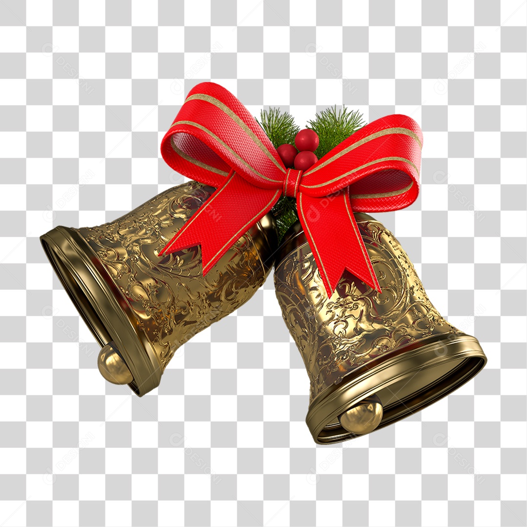 3D Element Christmas Bells PNG Transparent