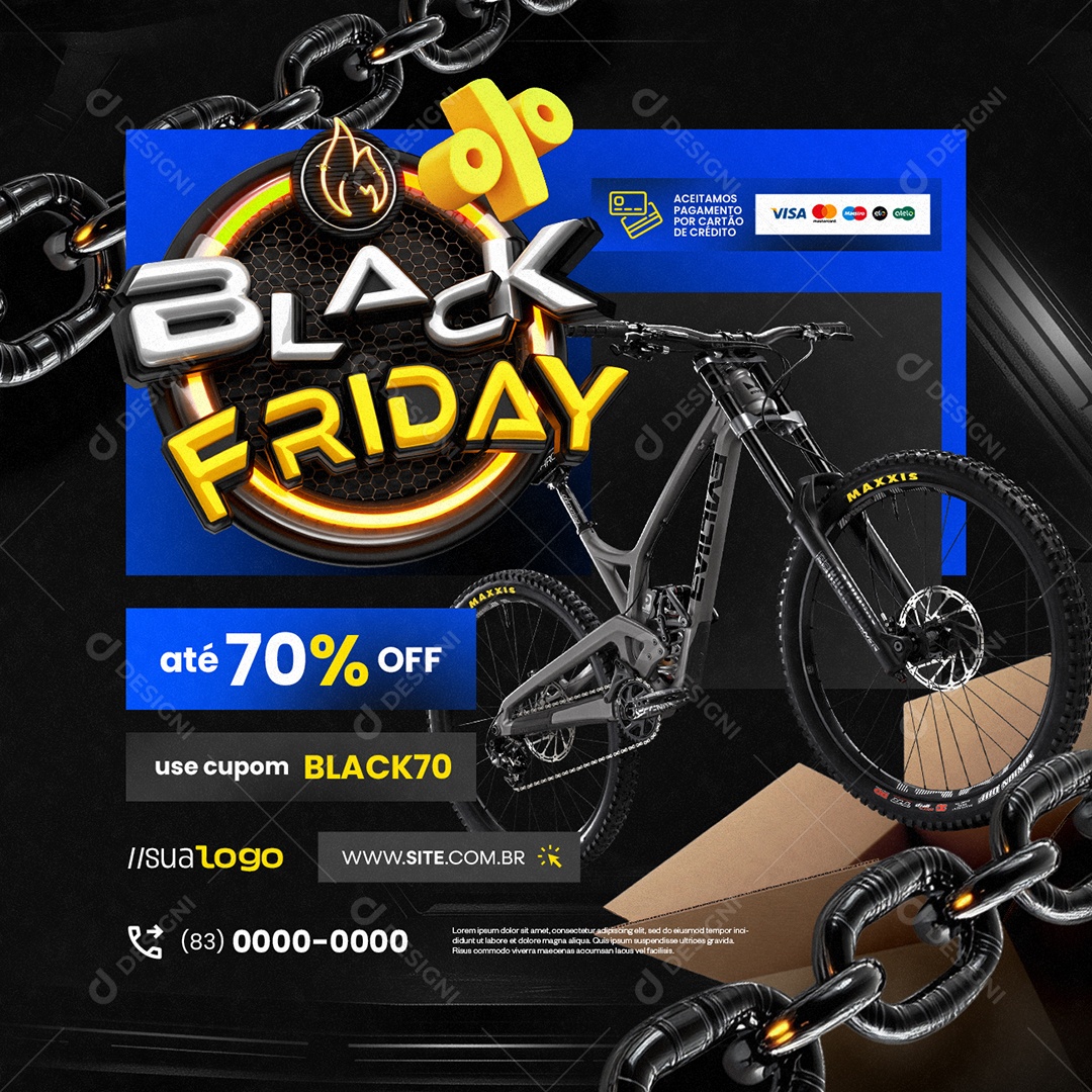 Black Friday Bicicletaria Até 70% Off Social Media PSD Editável