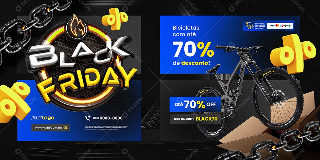 Carrossel Black Friday Bicicletaria Bicicletas com Até 70% de Desconto Social Media PSD Editável