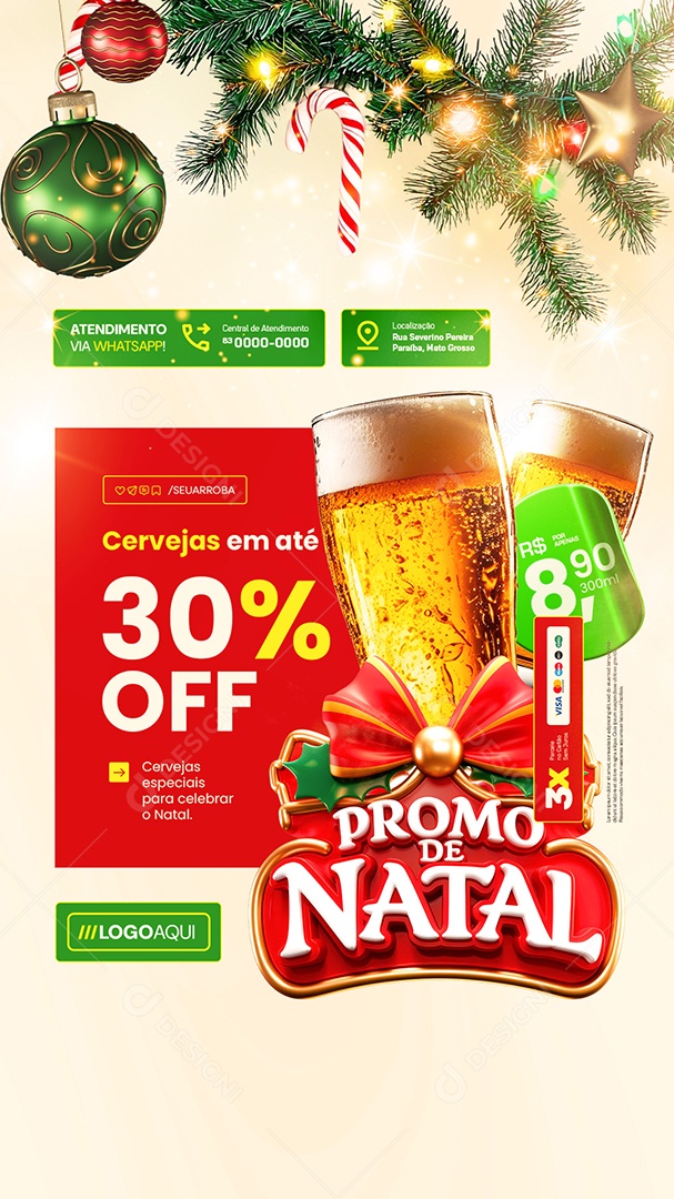 Story Cervejaria Promo De Natal Cervejas em Até 30% Off Social Media PSD Editável