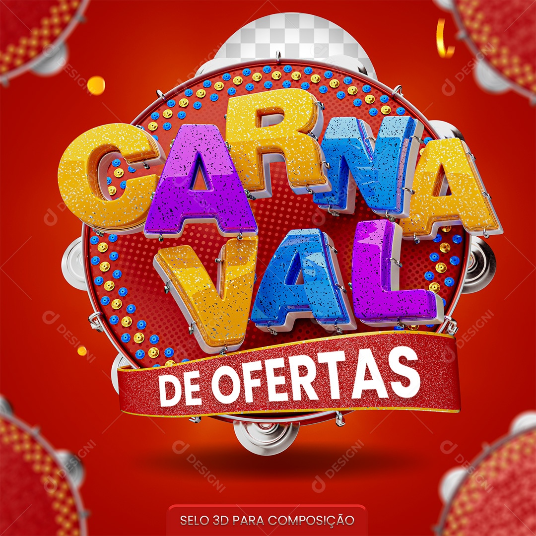 Carnaval de Ofertas Selo 3D Colorido para Composição PSD