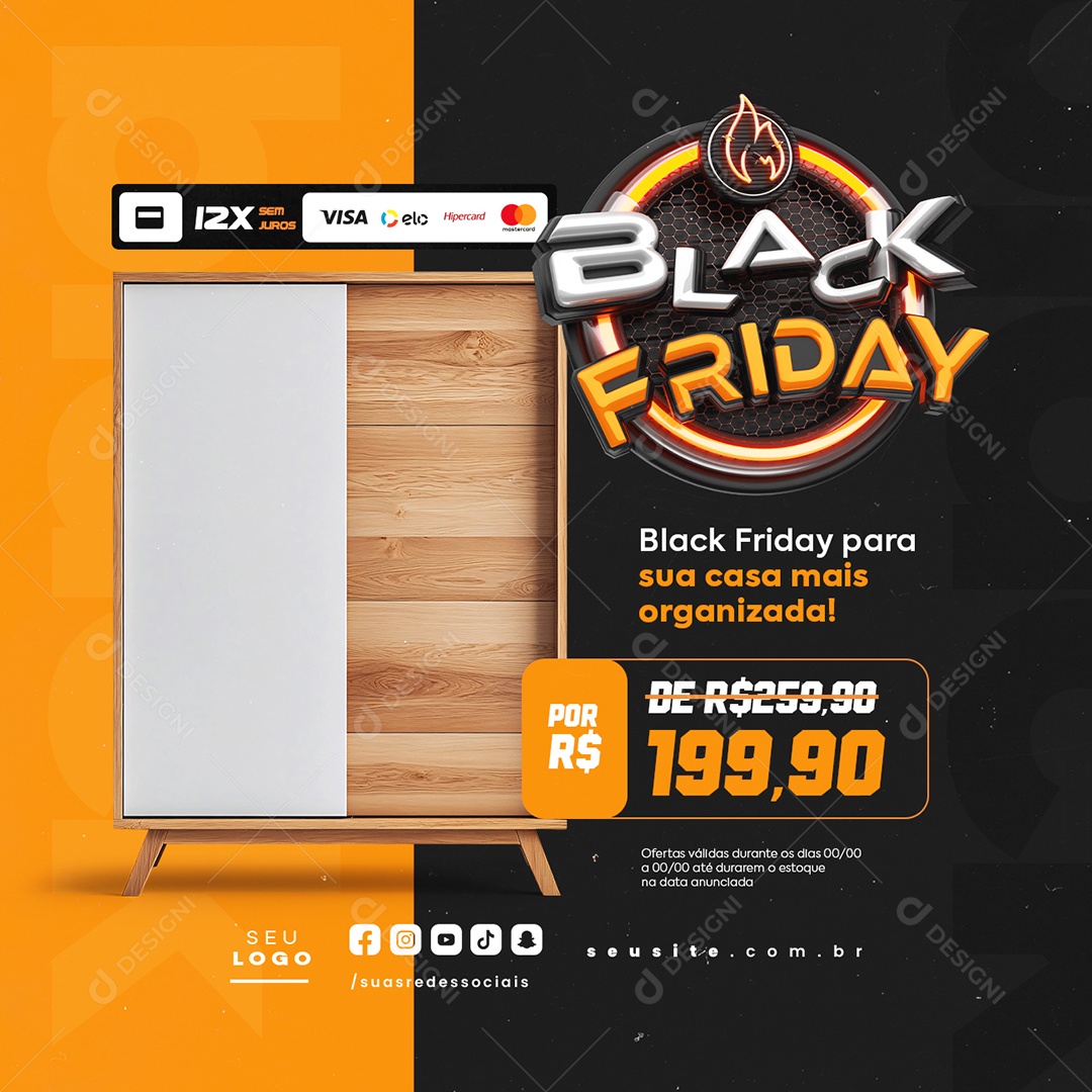 Loja de Móveis Black Friday Casa mais Organizada Social Media PSD Editável