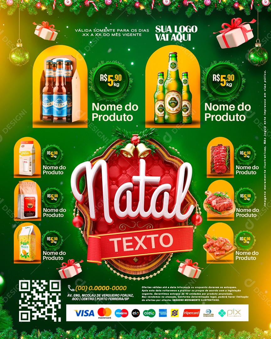 Tabloide Natal Supermercado Produtos Social Media PSD Editável