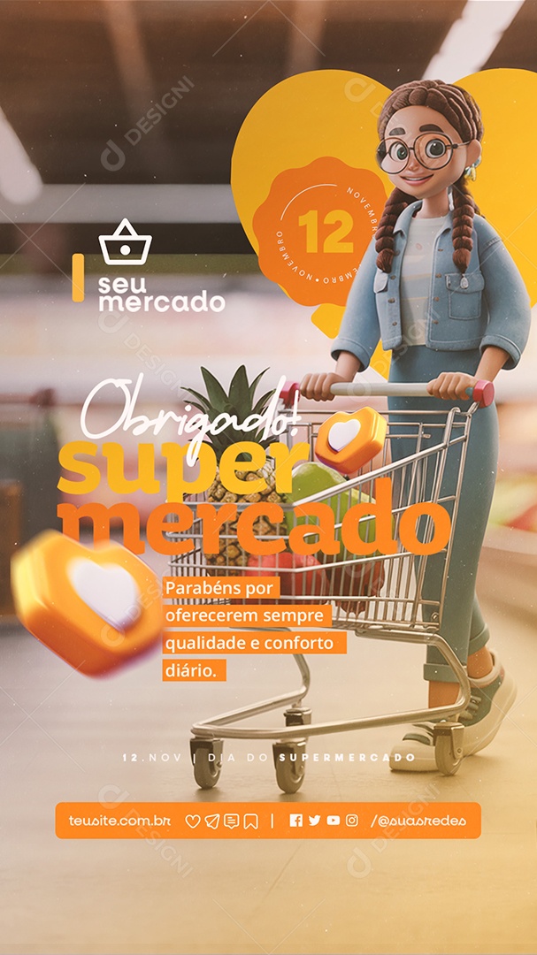 Story Social Media Dia do Supermercado 12 de Novembro Obrigado PSD Editável