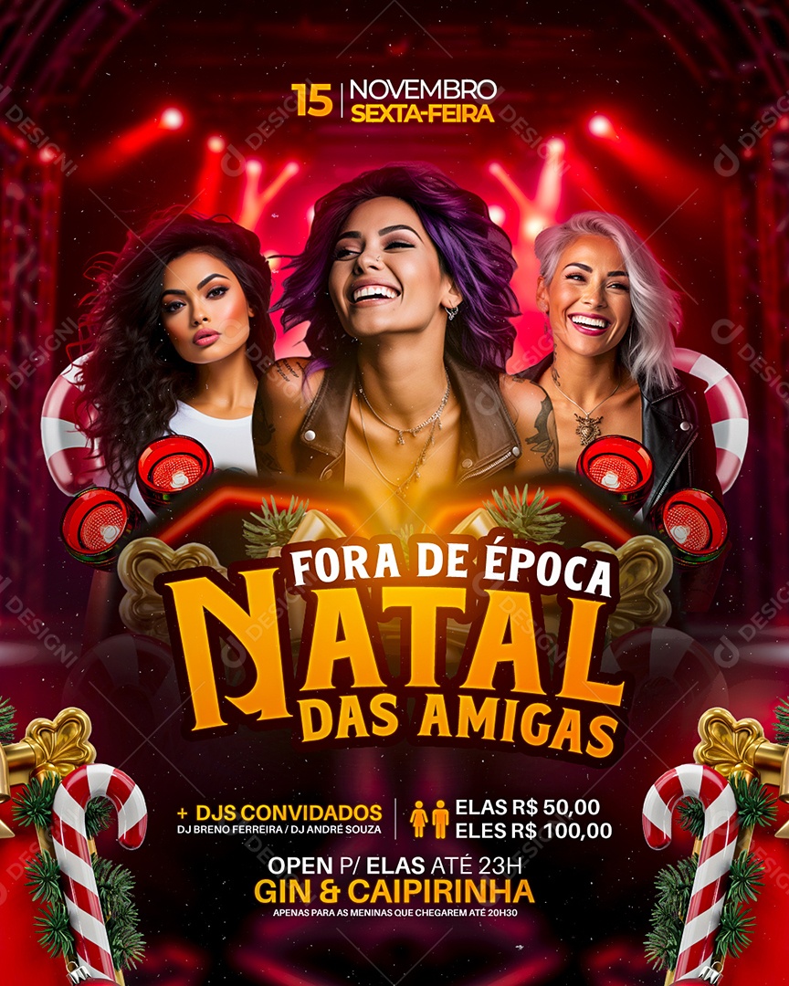 Flyer Natalino Fora De Época Natal Das Amigas Social Media PSD Editável