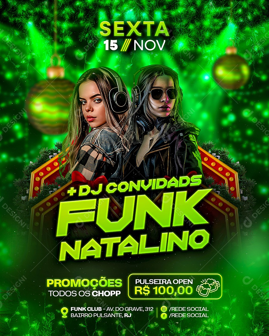 Flyer Natalino DJ Convidade Funk Natalino Social Media PSD Editável