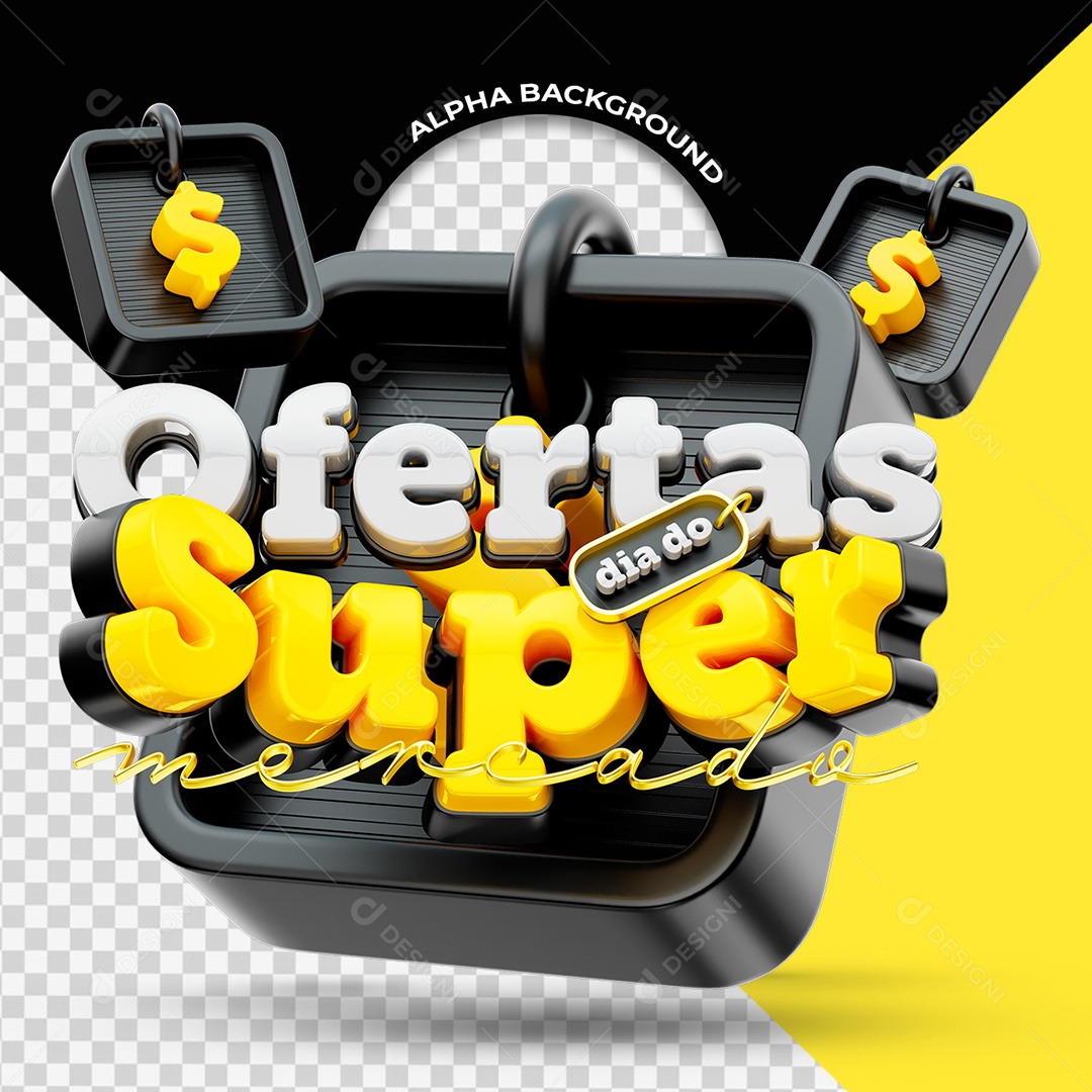 Ofertas Dia do Supermercado Selo 3D para Composição PSD