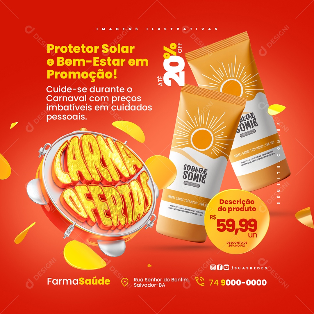 Carna Ofertas Farmácia Protetor Solar e Bem Estar Social Media PSD Editável