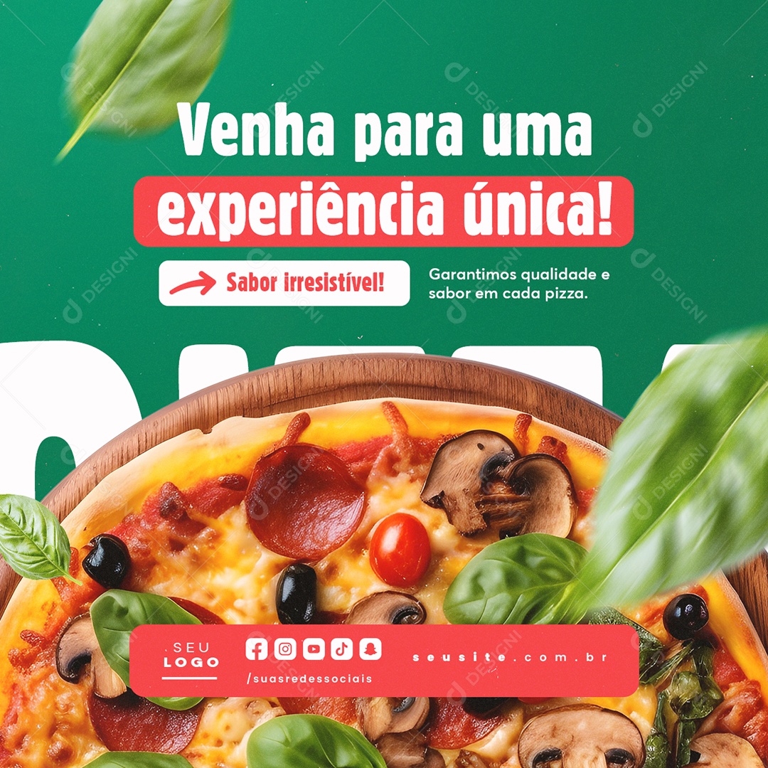 Pizzaria Venha para Uma Experiência Única Social Media PSD Editável