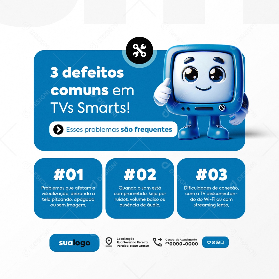 Manutenção De TV Três Defeitos Comuns Social Media PSD Editável