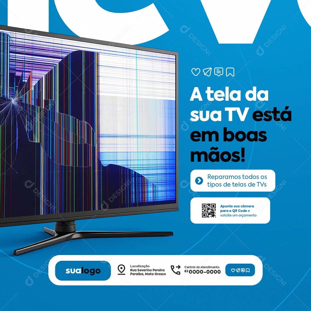 Manutenção De TV a Tela da Sua Tv Está em Boas Mãos Social Media PSD Editável