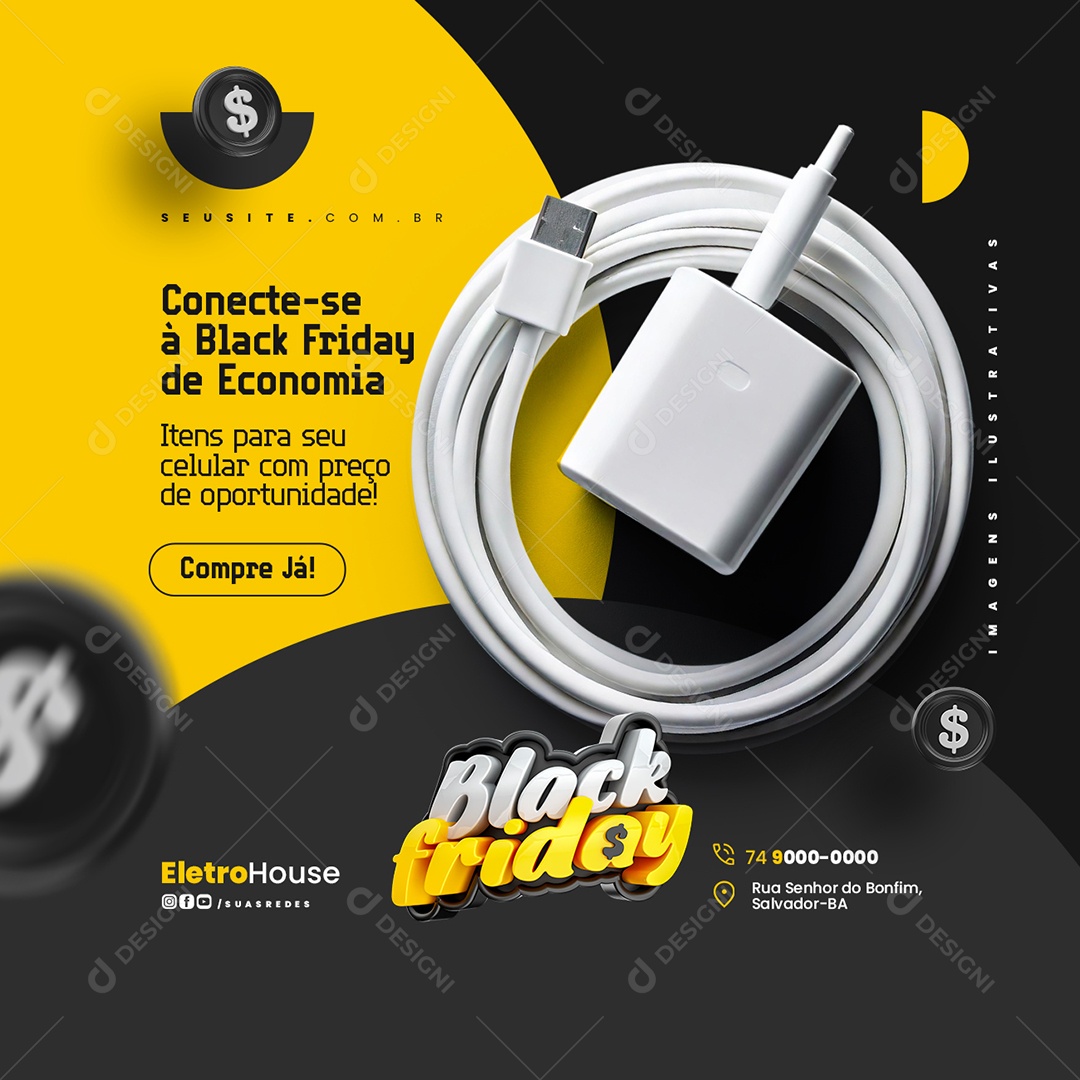 Conecte-se á Black friday de Economia Materiais Elétricos Social Media PSD Editável