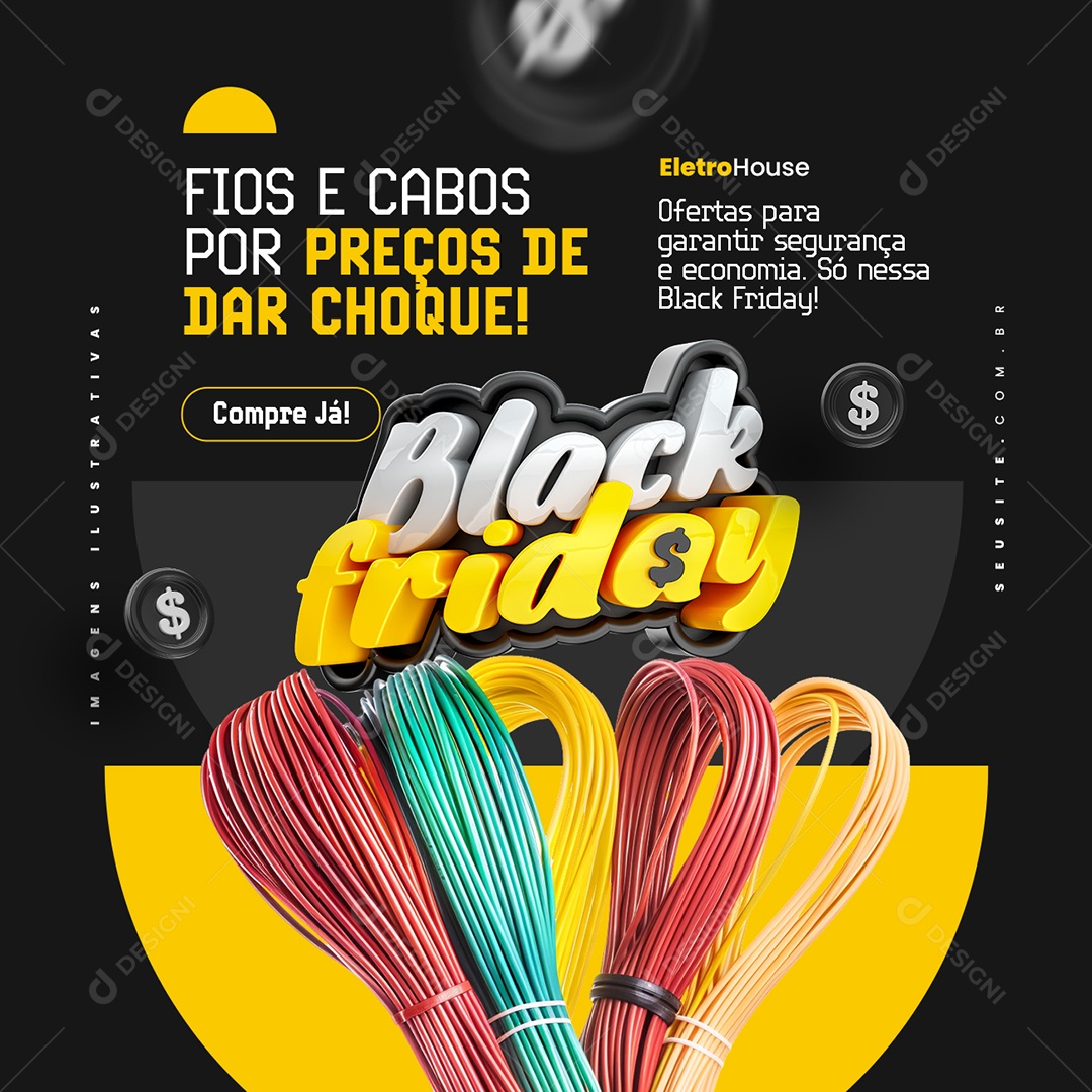 Fios e Cabos Por Preços de Dar Choque Black Friday Materiais Eletricos Social Media PSD Editável