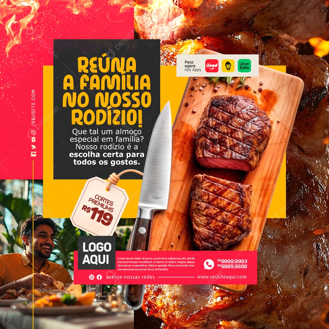 Churrascaria Reúna a Família Social Media PSD Editável