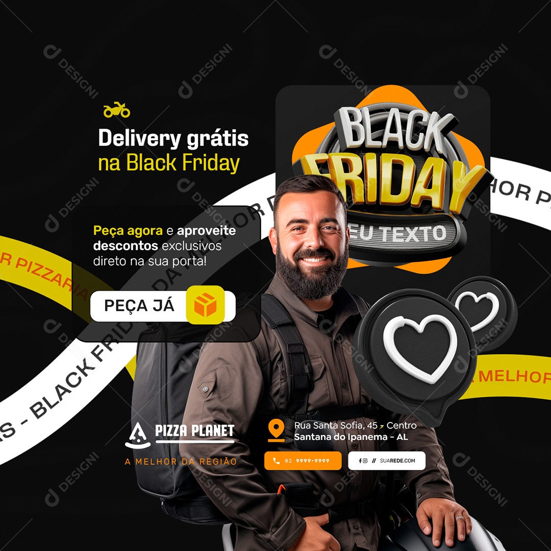 Pizzaria Delivery Grátis Social Media PSD Editável