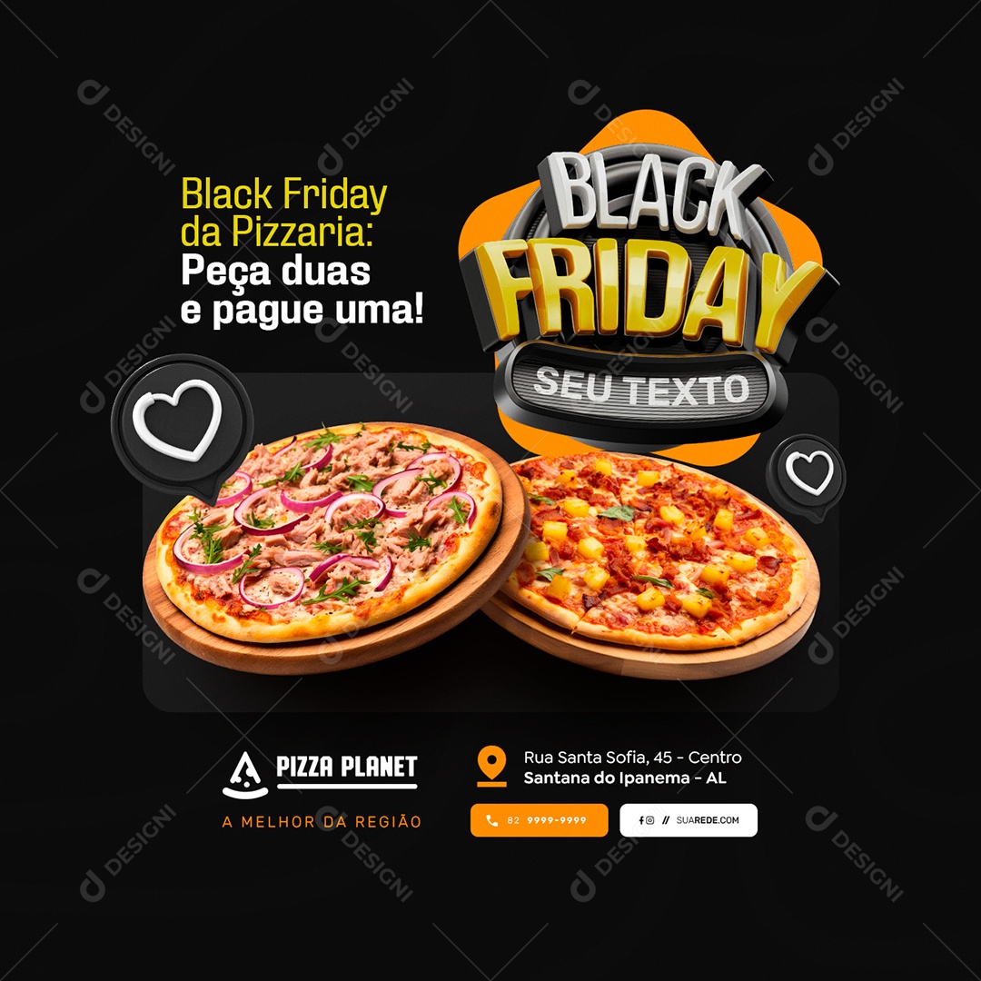 Black friday da Pizzaria Social Media PSD Editável