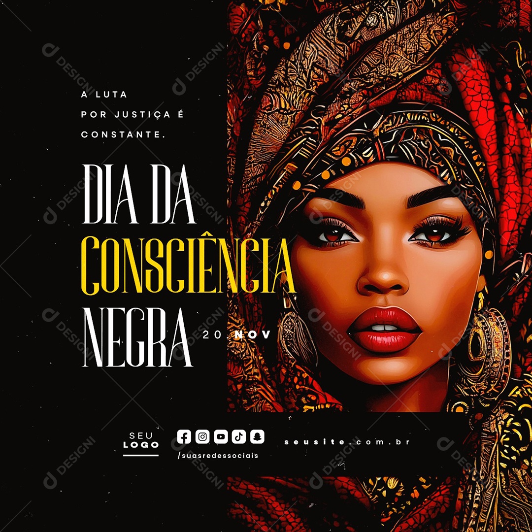 Dia da Consciência Negra 20 de Novembro Social Media PSD Editável