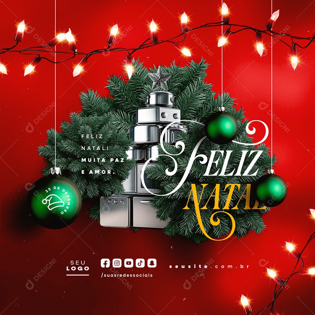 Feliz Natal 25 de Dezembro Social Media PSD Editável