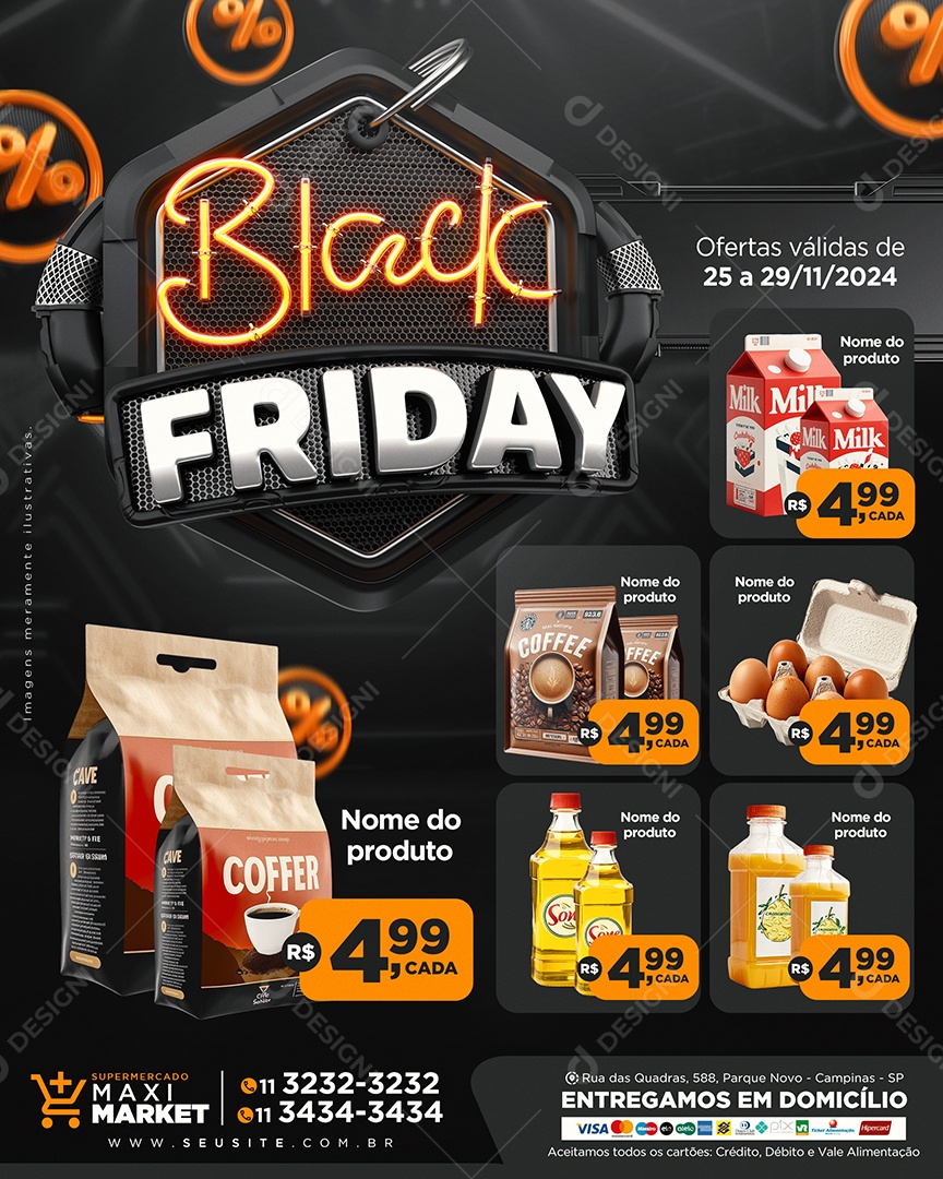 Tabloide Black Friday Supermercado Ofertas Social Media PSD Editável