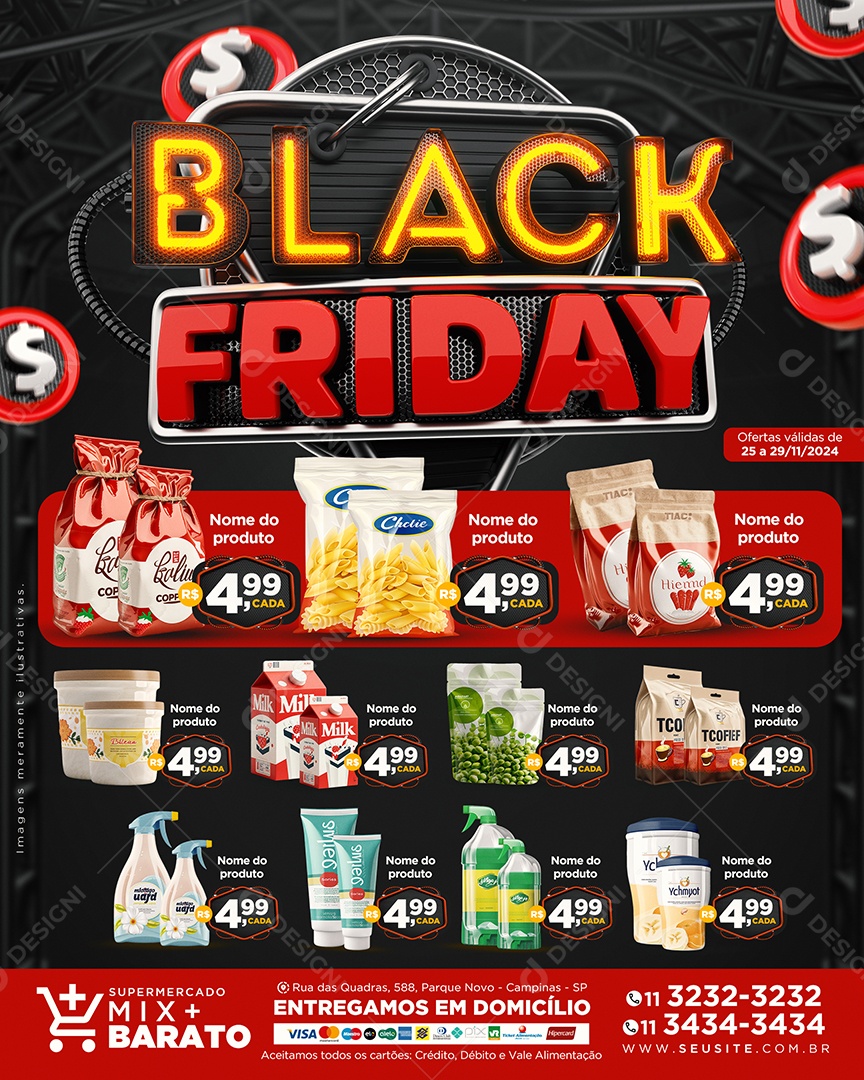 Tabloide Black Friday Supermercado Produtos Social Media PSD Editável