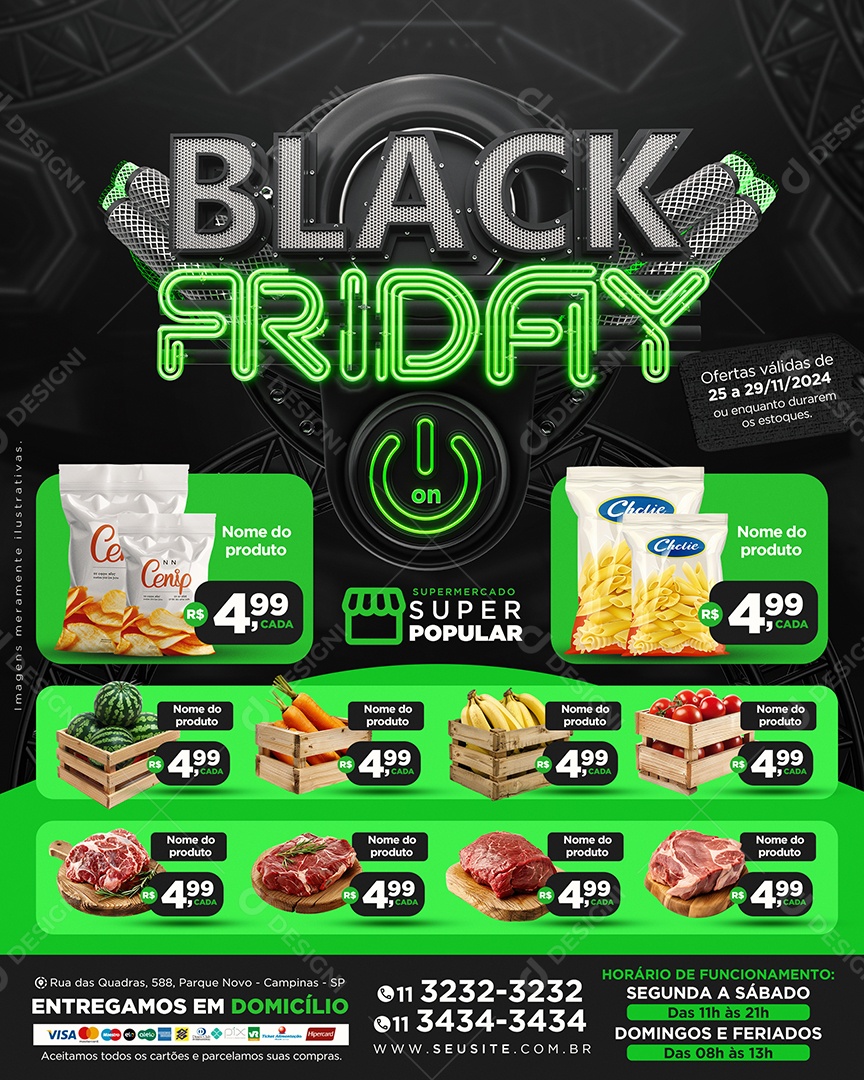 Tabloide Black Friday ON Supermercado Produtos Social Media PSD Editável