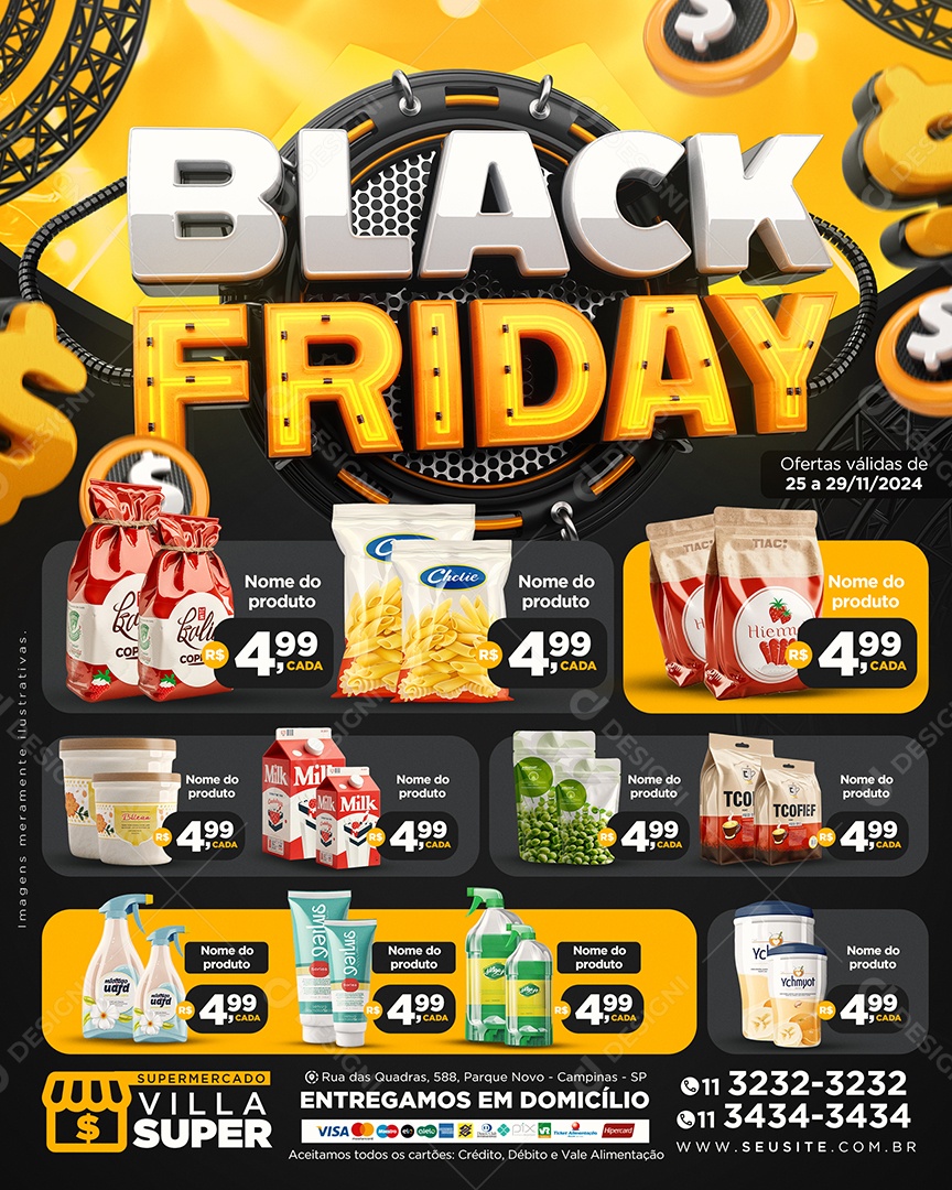 Tabloide Black Friday Supermercado Produtos Social Media PSD Editável