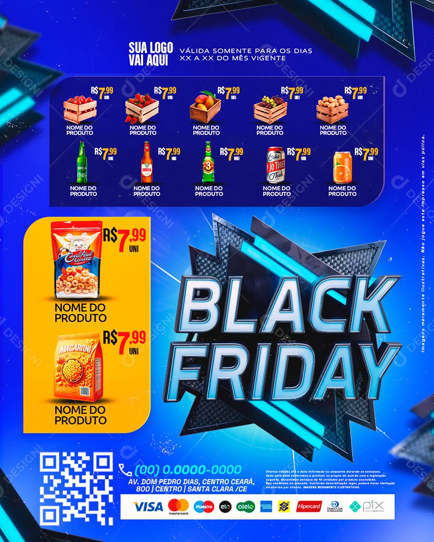 Tabloide Black Friday Supermercado Produtos Promoção Social Media PSD Editável