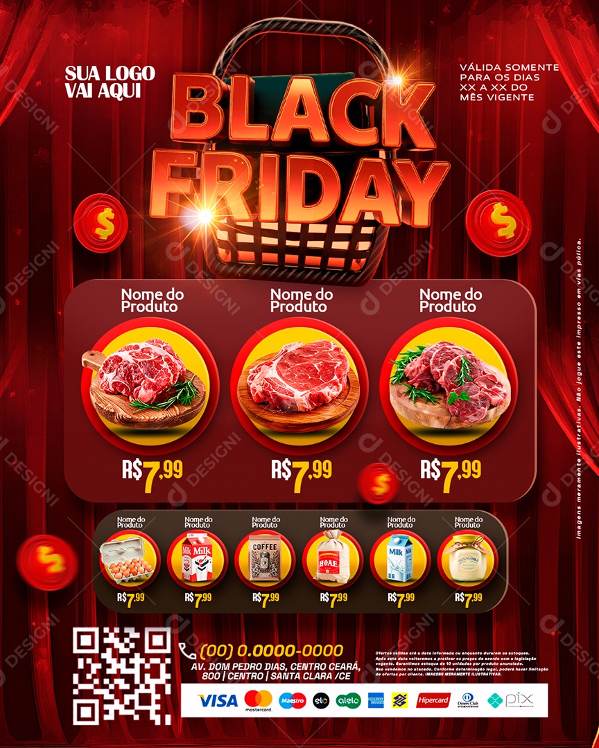 Tabloide Supermercado Black Friday Produtos Social Media PSD Editável