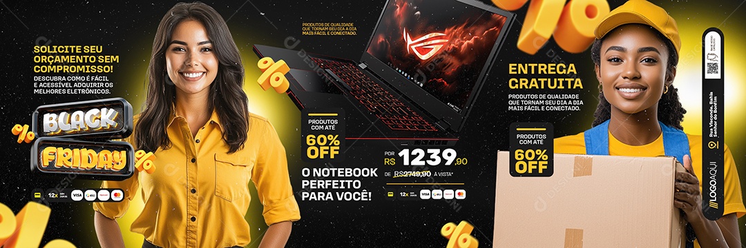 Carrossel Black Friday Produtos Eletrônicos Social Media PSD Editável