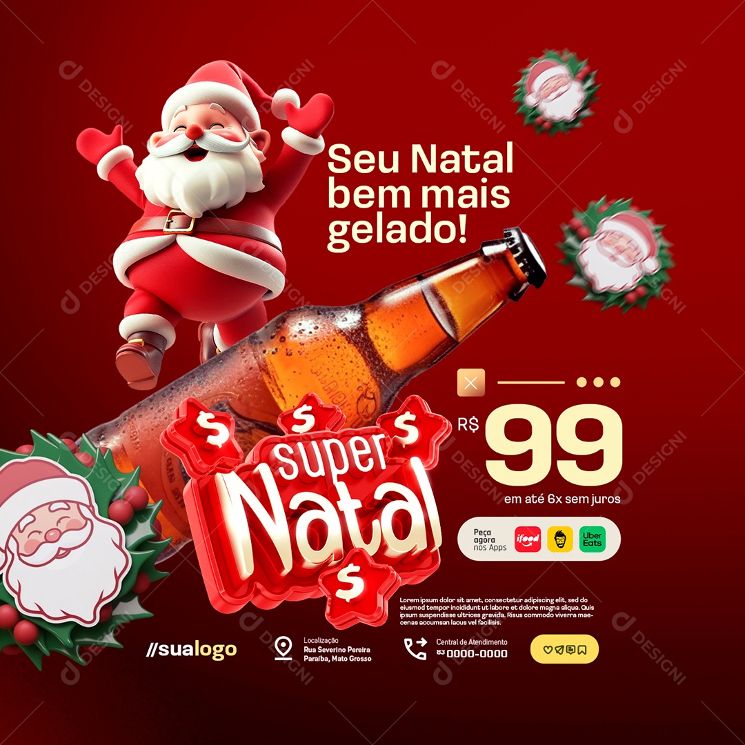 Cervejaria Seu Natal Bem Mais Gelado Social Media PSD Editável