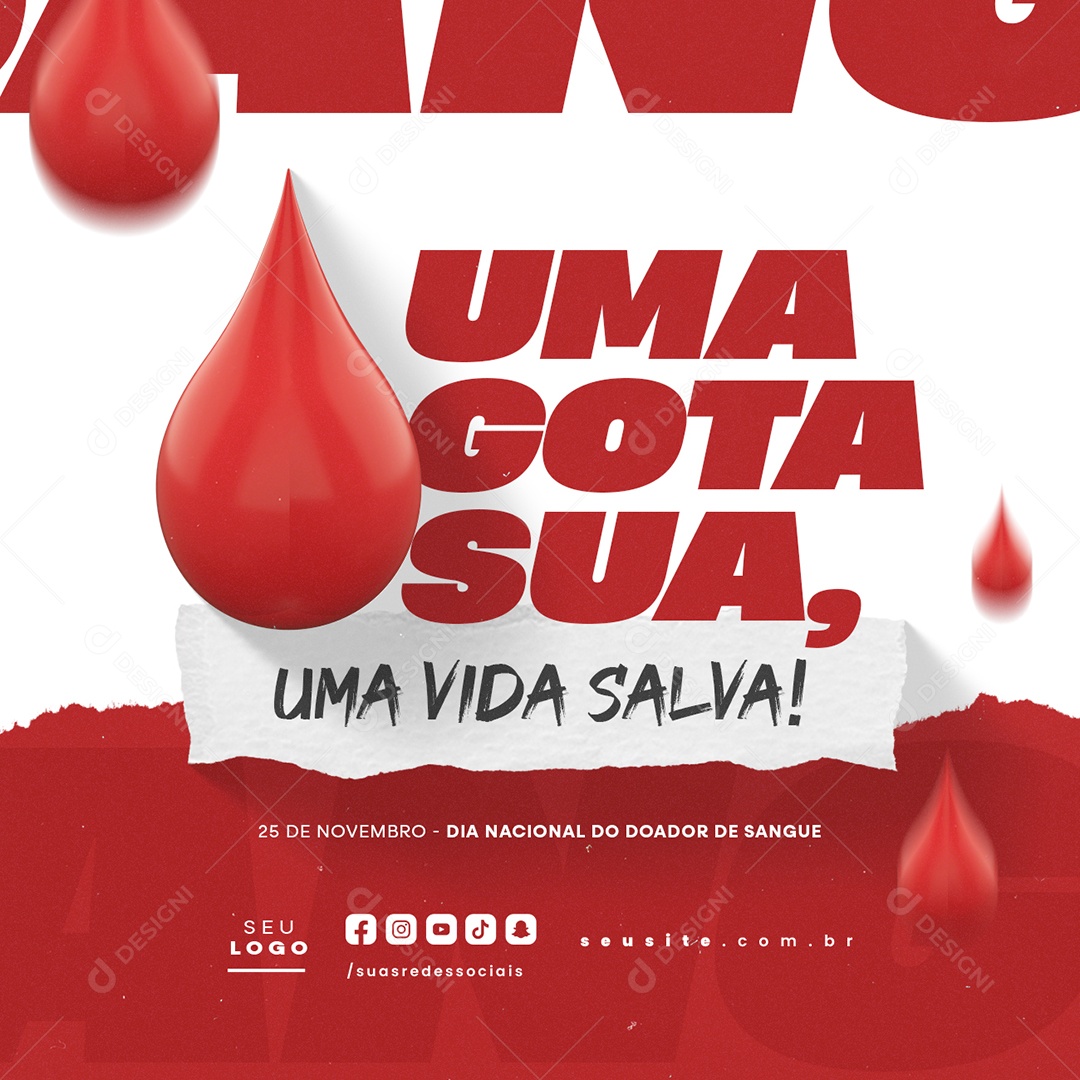 Dia Nacional do Doador de Sangue 25 de Novembro Social Media PSD Editável