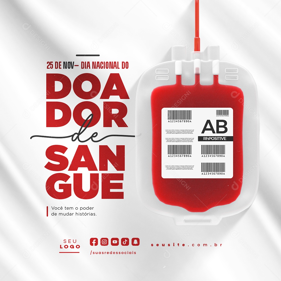 Dia Nacional do Doador de Sangue 25 de Novembro Social Media PSD Editável