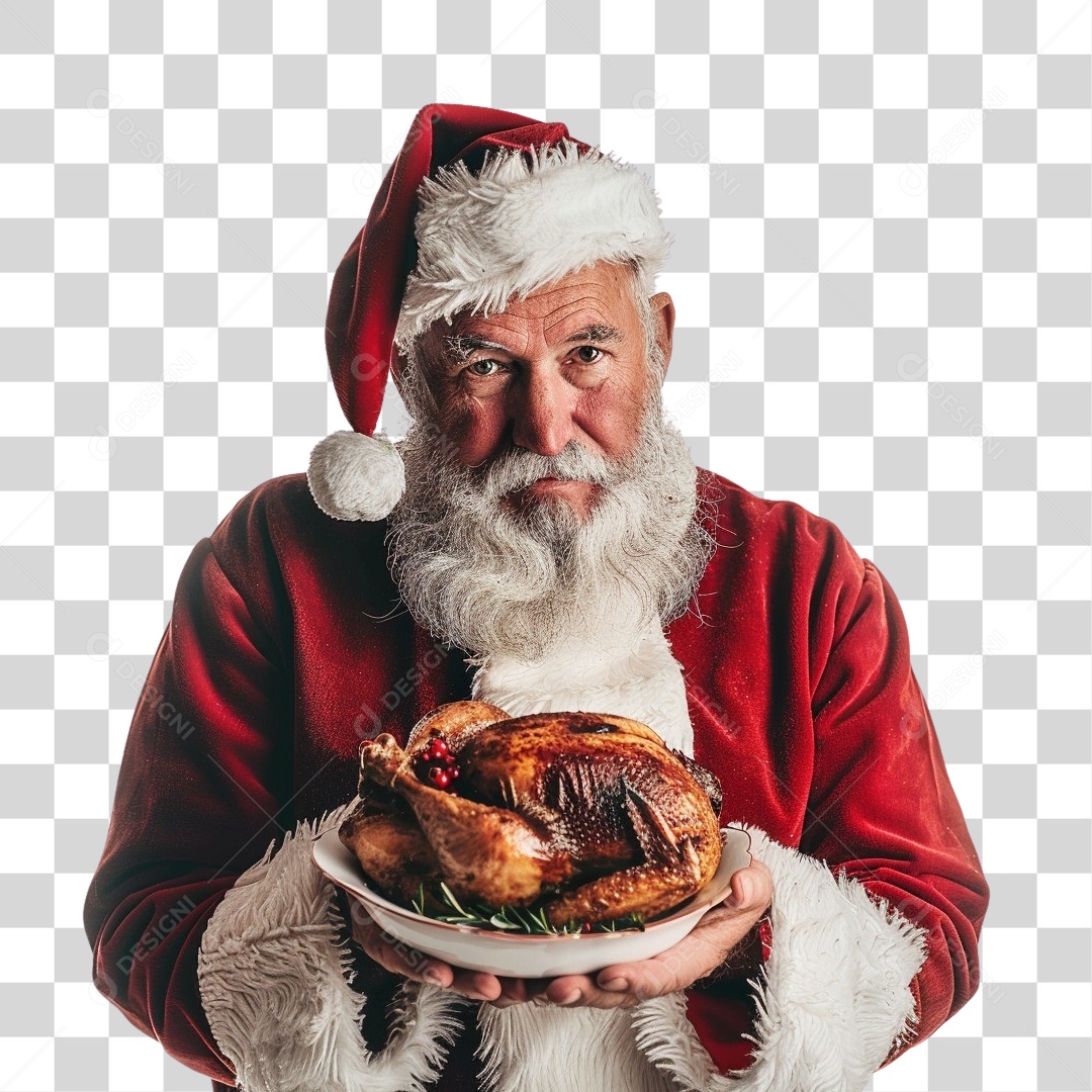 Papai Noel com Frango PNG Transparente