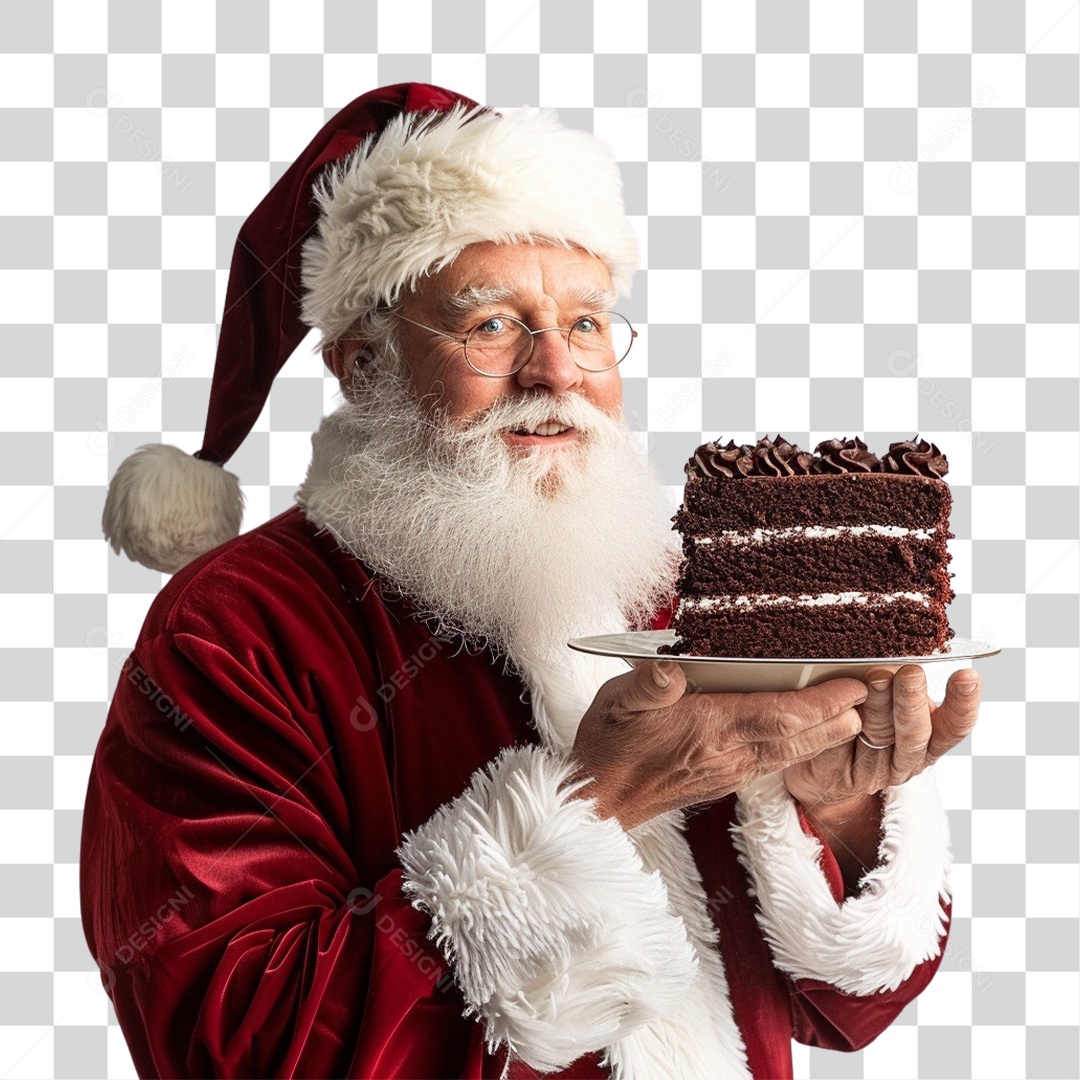 Papai Noel com Bolo PNG Transparente