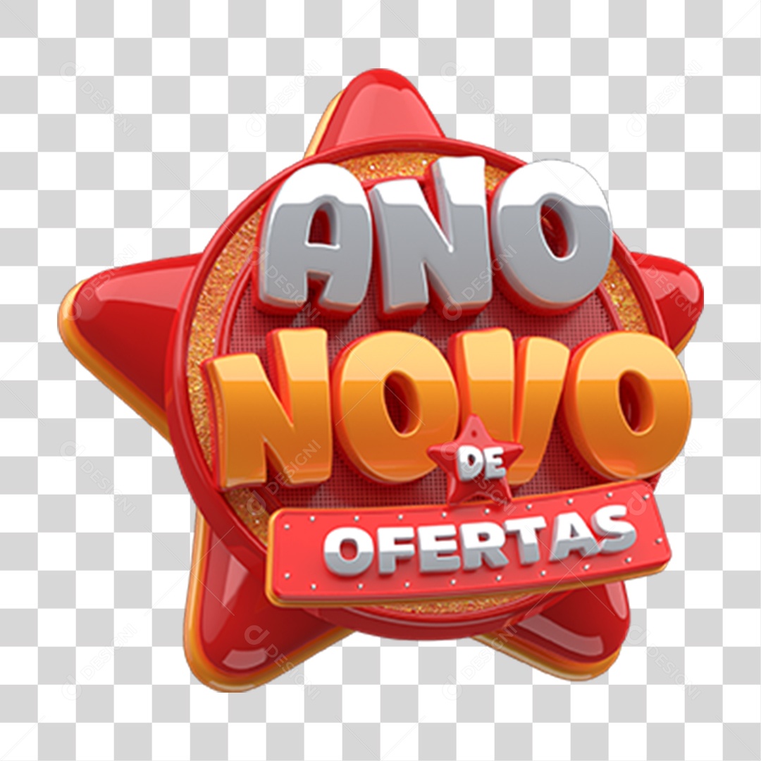 Selo 3D Ano Novo de Ofertas PNG Transparente