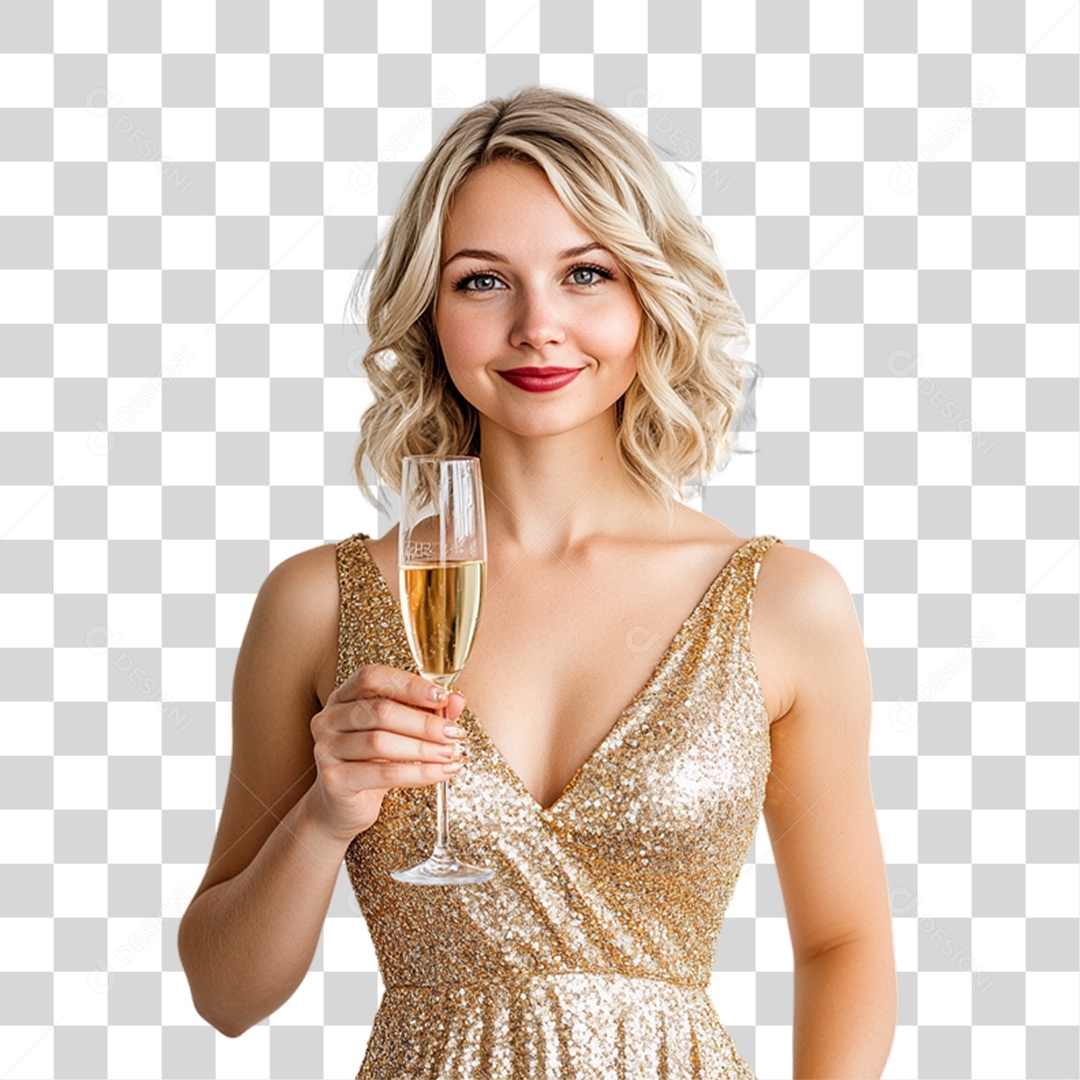 Mulher com Taça de Champanhe nas Mãos PNG Transparente