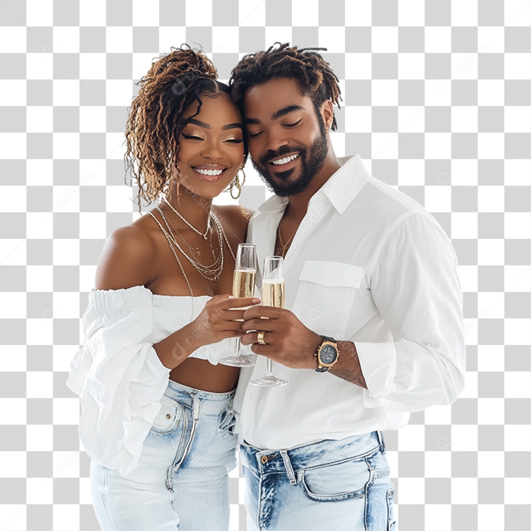 Casal com Taças de Champanhe PNG Transparente