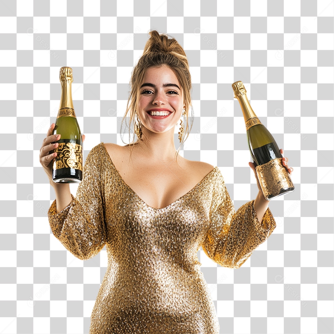 Mulher com Champanhe nas Mãos PNG Transparente