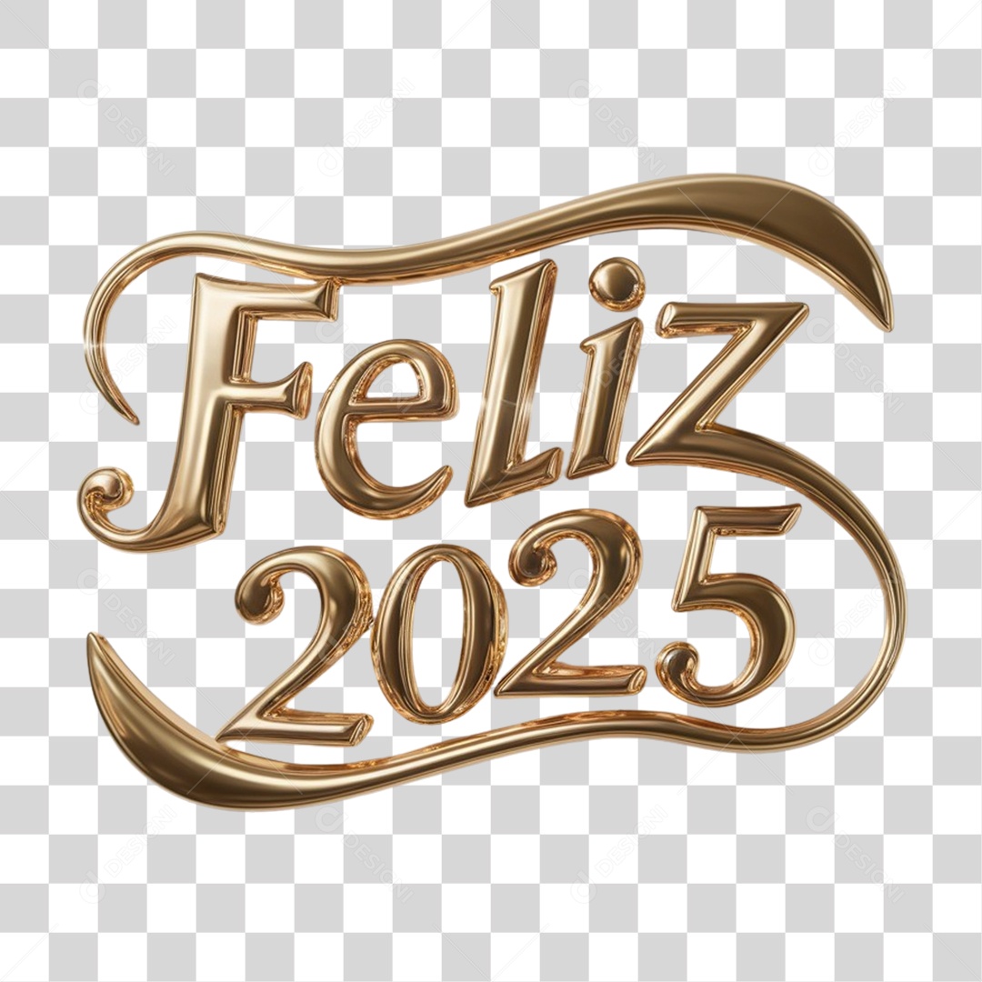 Selo 3D Feliz 2025 PNG Transparente