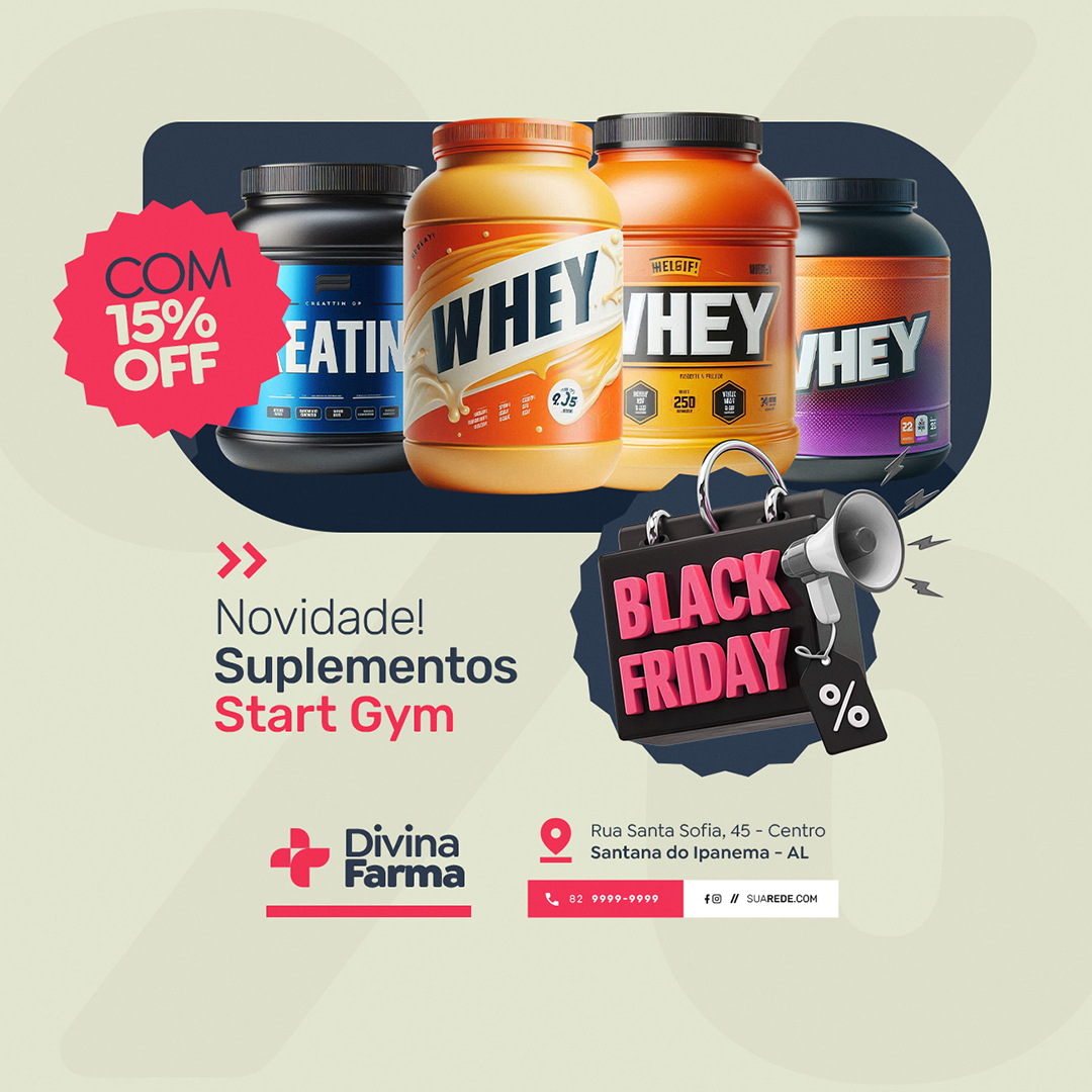 Motion Farmácia Black Friday Whey Novidade Suplementos Social Media After Effects Editável