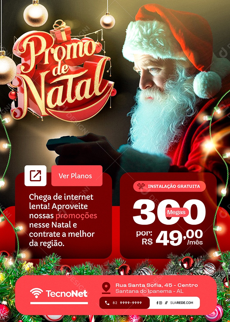 Flyer Natalino Provedor de Internet Promo de Natal Instalação Gratuita Social Media PSD Editável