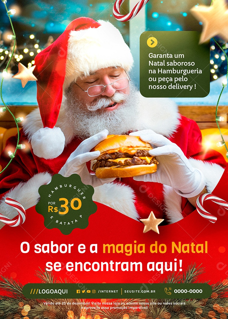 Flyer Natalino Hamburgueria O Sabor e a Magia do Natal Social Media PSD Editável