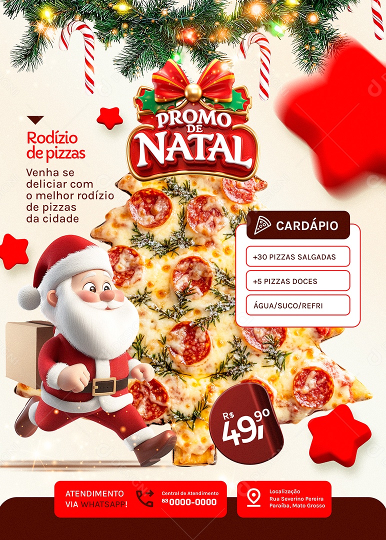 Flyer Natalino Pizzaria Promo de Natal Cardápio Social Media PSD Editável